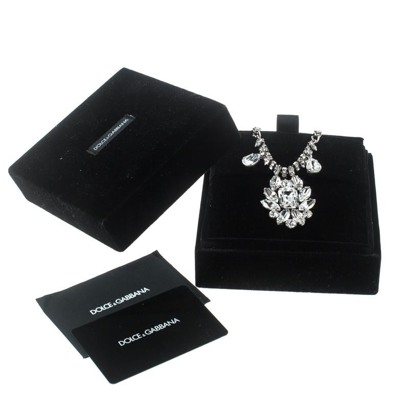 Women's Dolce and Gabbana Flower Crystal Silver Tone Necklace
