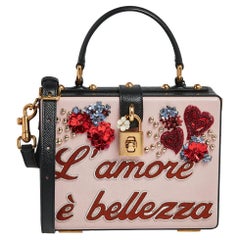 Dolce and Gabbana Flower L'Amore Embellished Leather Box Pad lock Top Handle Bag