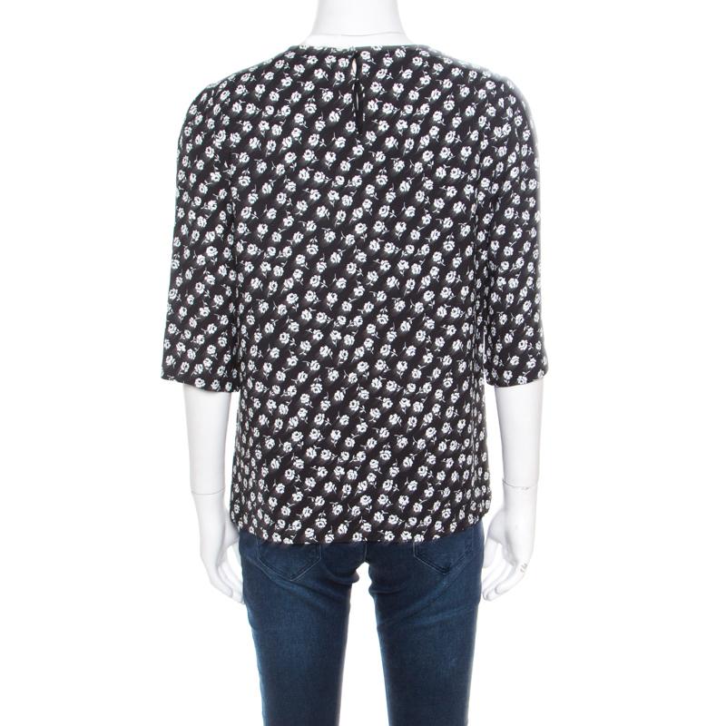 Black Dolce and Gabbana Flower Motif Printed Crepe Boxy Blouse S