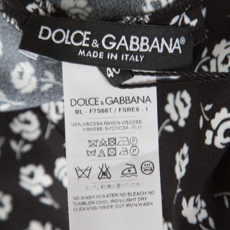 Women's Dolce and Gabbana Flower Motif Printed Crepe Boxy Blouse S