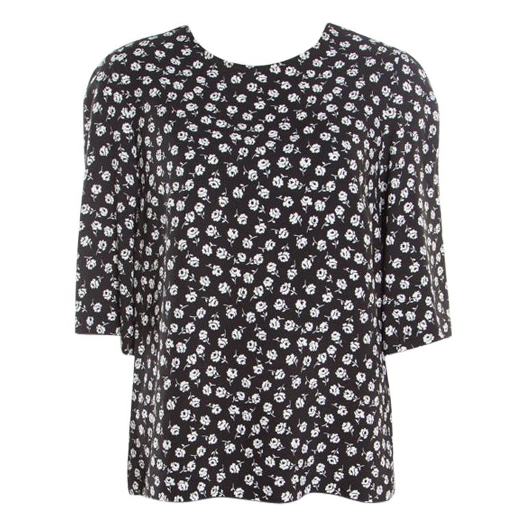 Dolce and Gabbana Flower Motif Printed Crepe Boxy Blouse S