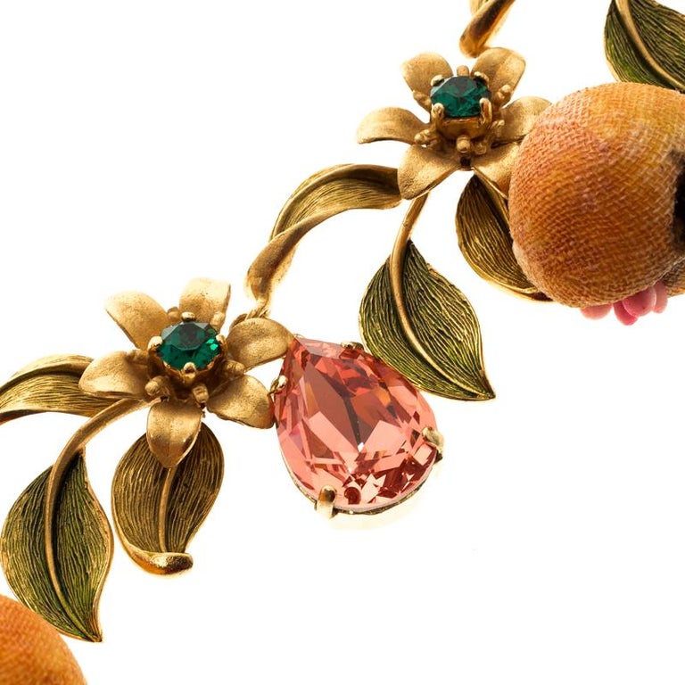 Dolce and Gabbana Fruit Floral Crystal Gold Tone Statement Necklace For ...