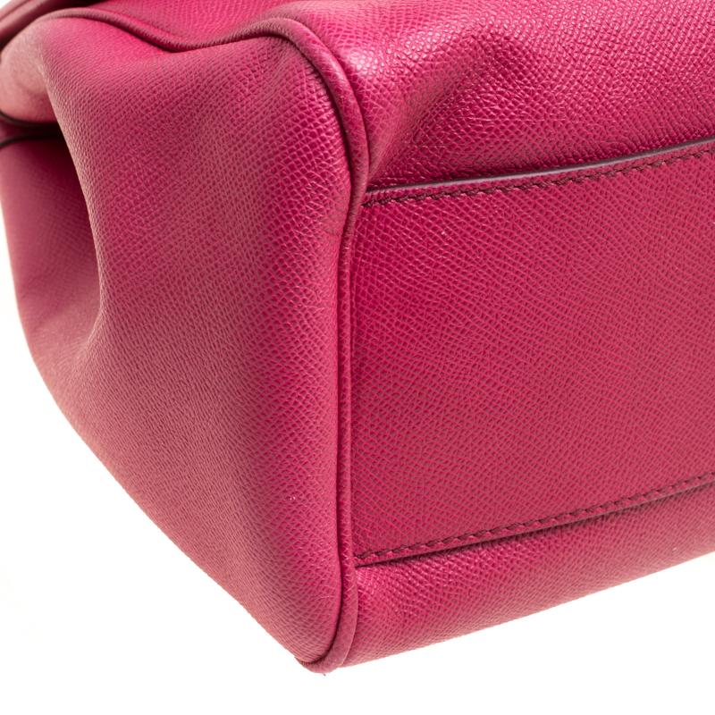 Dolce and Gabbana Fuchsia Pink Leather Large Miss Sicily Top Handle Bag 1