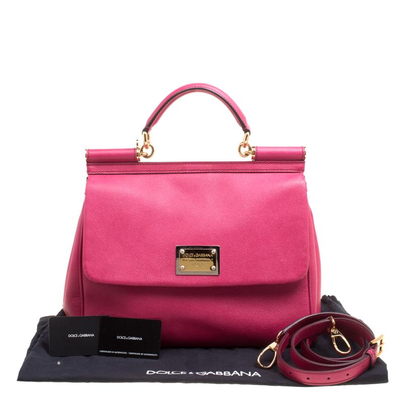 Dolce and Gabbana Fuchsia Pink Leather Large Miss Sicily Top Handle Bag 2
