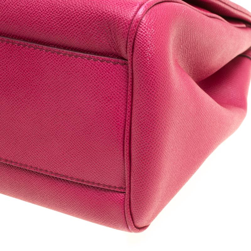Dolce and Gabbana Fuchsia Pink Leather Large Miss Sicily Top Handle Bag 5