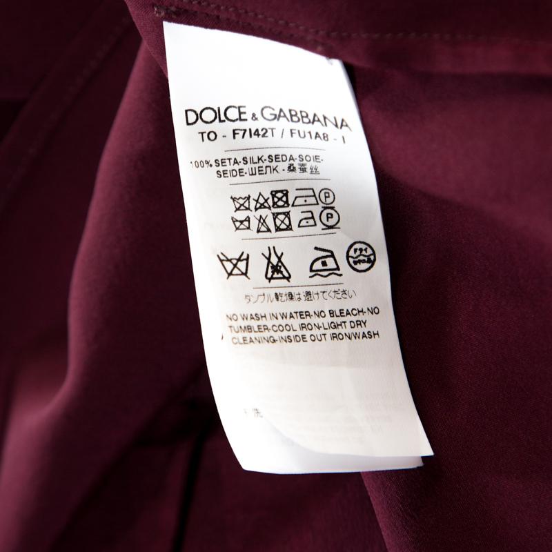 Dolce and Gabbana Garnet Red Silk Cap Sleeve Blouson Top M In Good Condition In Dubai, Al Qouz 2