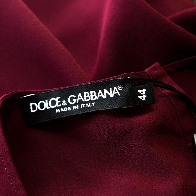 Women's Dolce and Gabbana Garnet Red Silk Cap Sleeve Blouson Top M