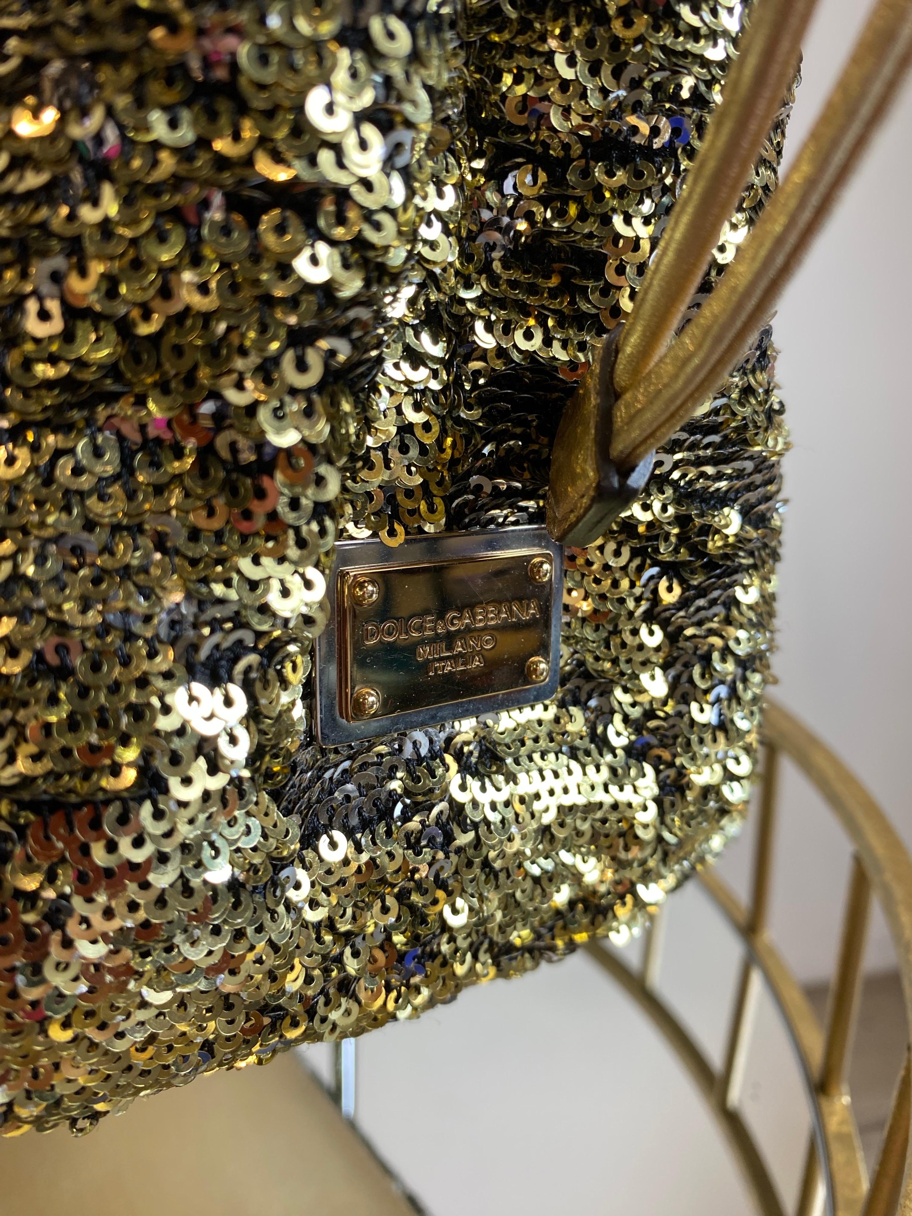 Black Dolce and Gabbana gold and silver sequins bag For Sale