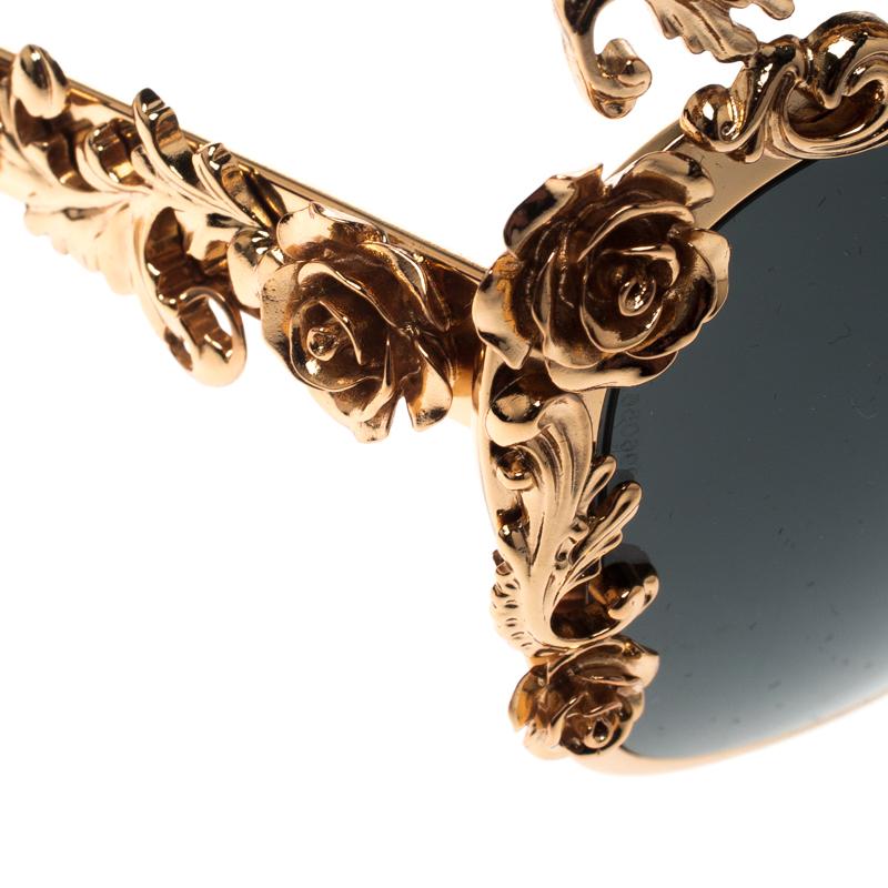 Dolce and Gabbana Gold/Black DG2121 Baroque Butterfly Sunglasses In Good Condition In Dubai, Al Qouz 2
