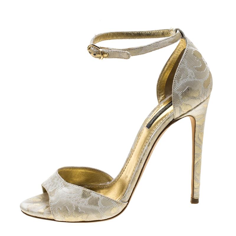 Dolce and Gabbana Gold Brocade Ankle Strap Sandals Size 38.5 3