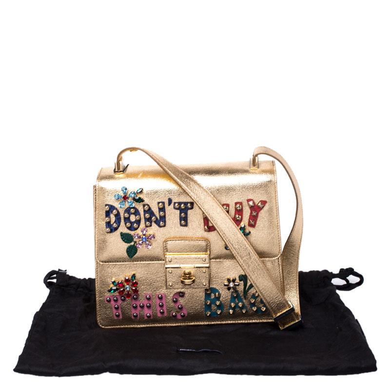 Dolce and Gabbana Gold Embellished Leather Rosalia Shoulder Bag 7