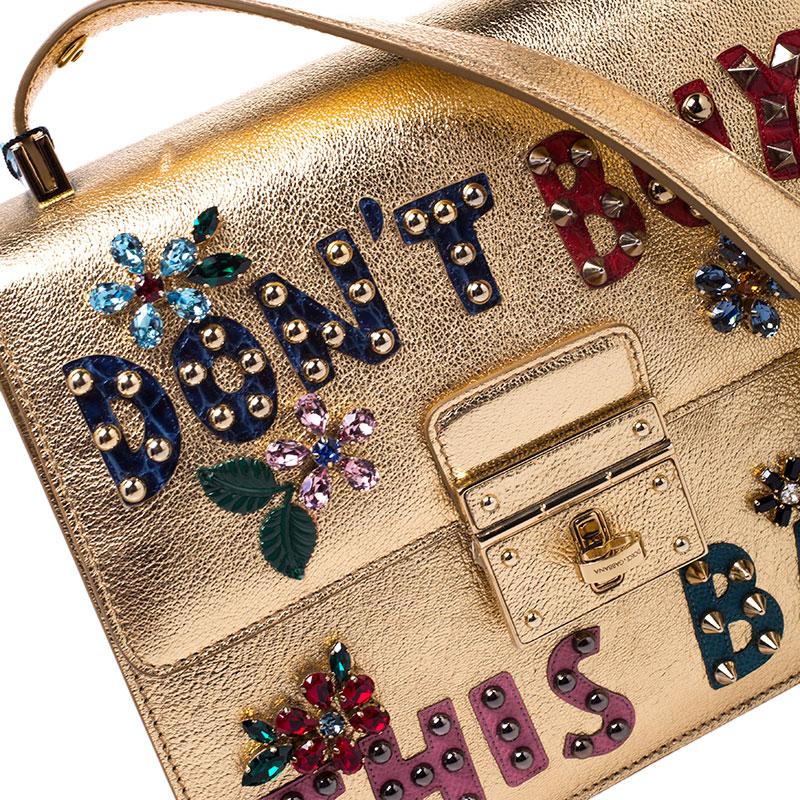 Dolce and Gabbana Gold Embellished Leather Rosalia Shoulder Bag 2