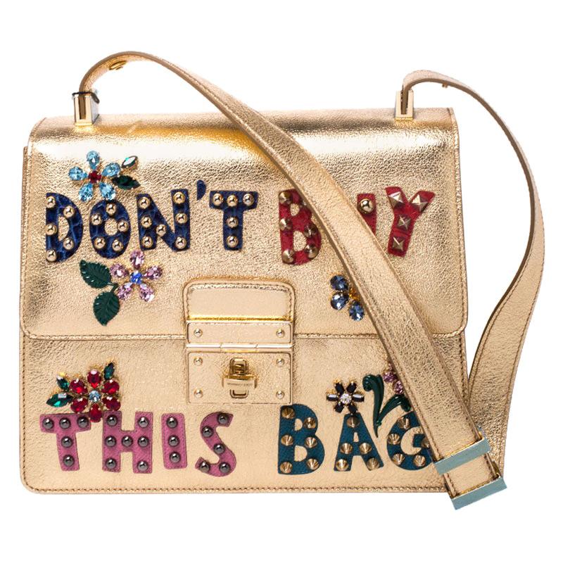 Dolce and Gabbana Gold Embellished Leather Rosalia Shoulder Bag