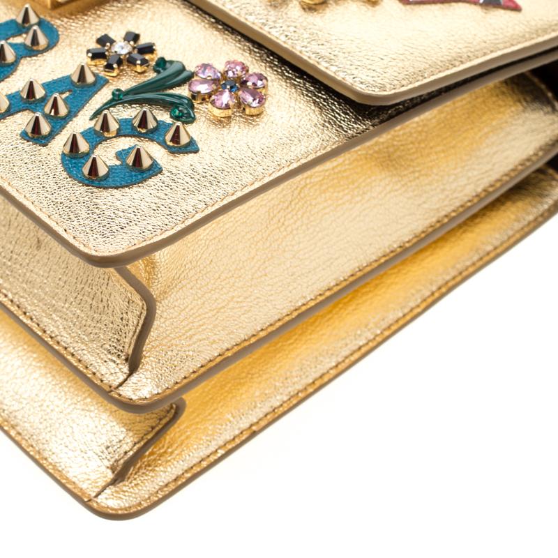Dolce and Gabbana Gold Embellished Leather Rosalia Tote 3