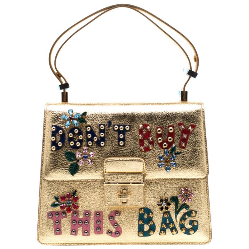 Dolce and Gabbana Gold Embellished Leather Rosalia Tote