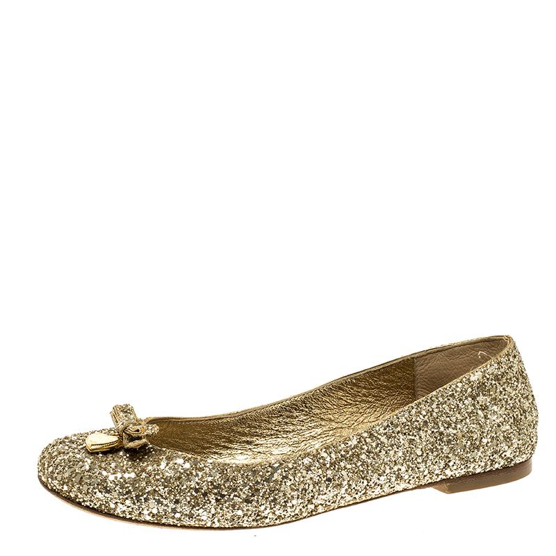 Dolce and Gabbana Gold Glitter Ballet Flats Size 38 For Sale at 1stDibs