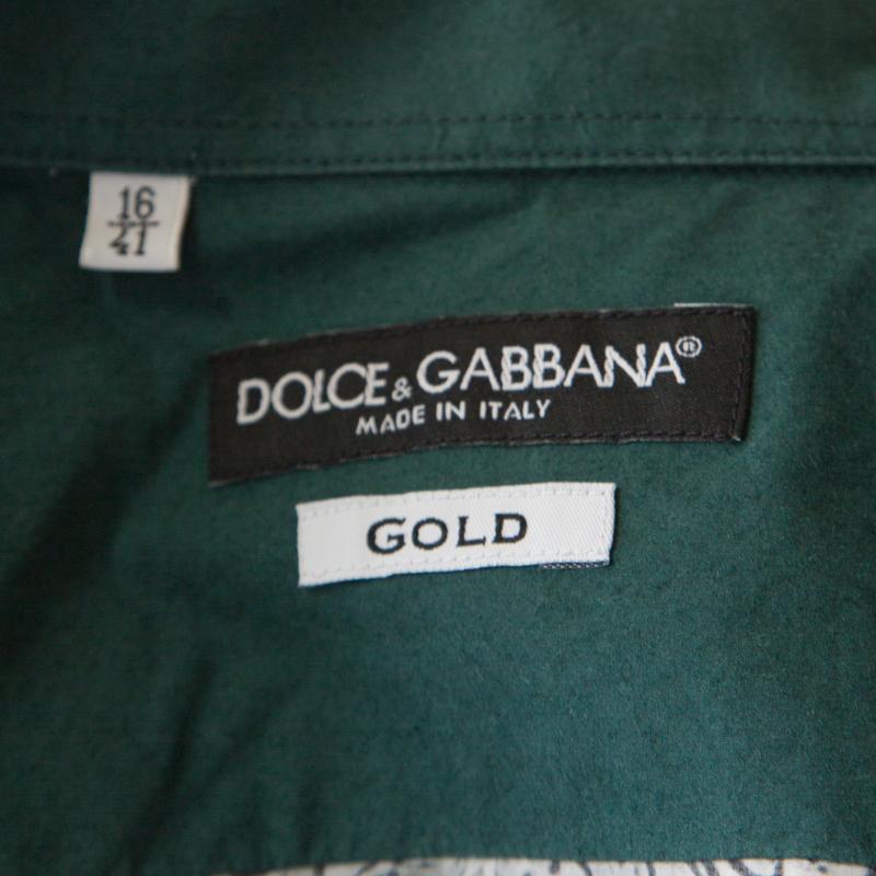Black Dolce and Gabbana Gold Green Armour Printed Long Sleeve Shirt L
