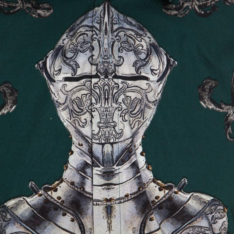 Dolce and Gabbana Gold Green Armour Printed Long Sleeve Shirt L In Good Condition In Dubai, Al Qouz 2
