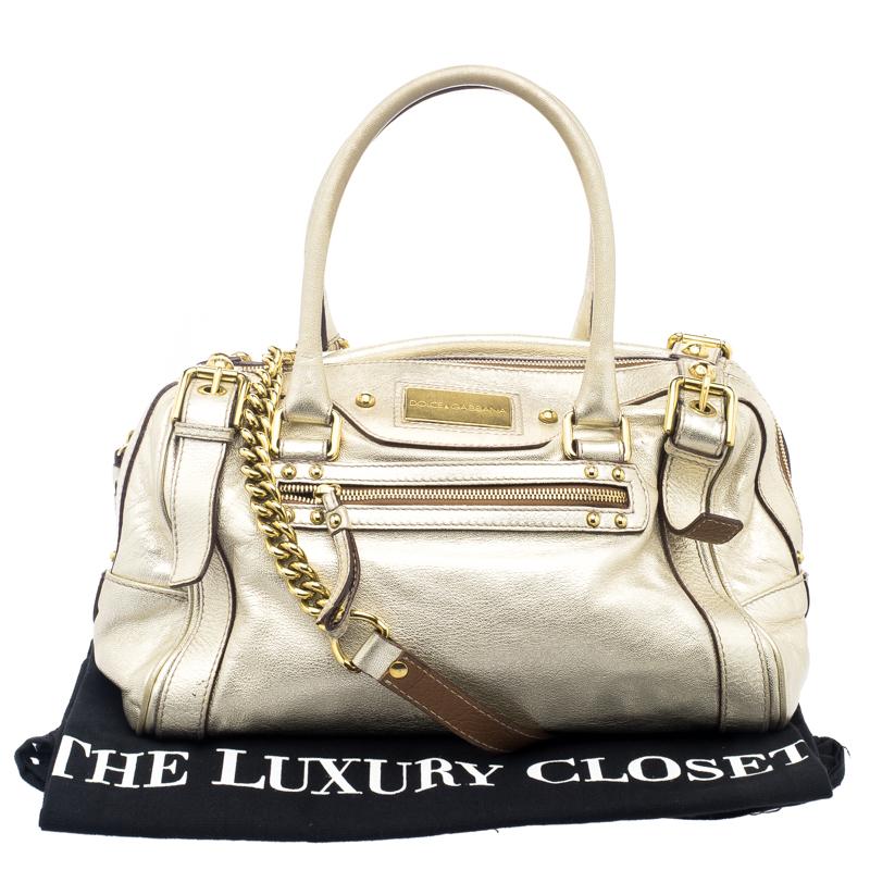 Dolce and Gabbana Gold Leather Miss Easy Way Boston Bag 7