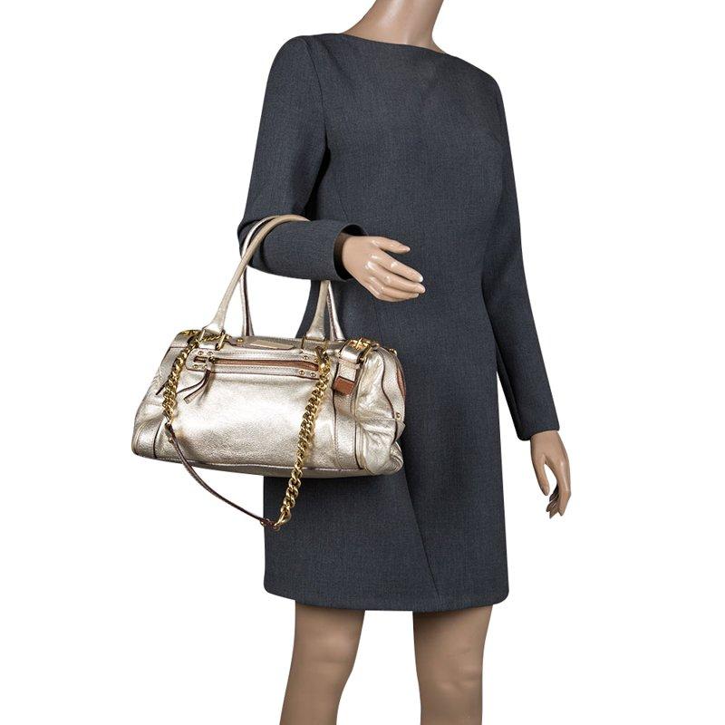 Dolce and Gabbana Gold Leather Miss Easy Way Boston Bag im Zustand „Gut“ in Dubai, Al Qouz 2