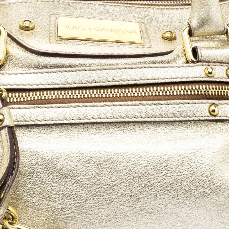 Dolce and Gabbana Gold Leather Miss Easy Way Boston Bag In Good Condition In Dubai, Al Qouz 2