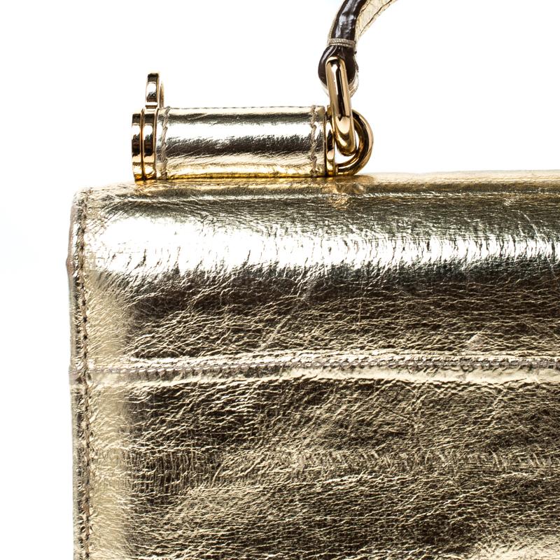 Dolce and Gabbana Gold Leather Miss Sicily Von Smartphone Bag 5