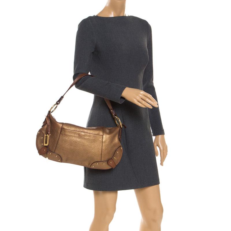 Brown Dolce and Gabbana Gold Leather Shoulder Bag