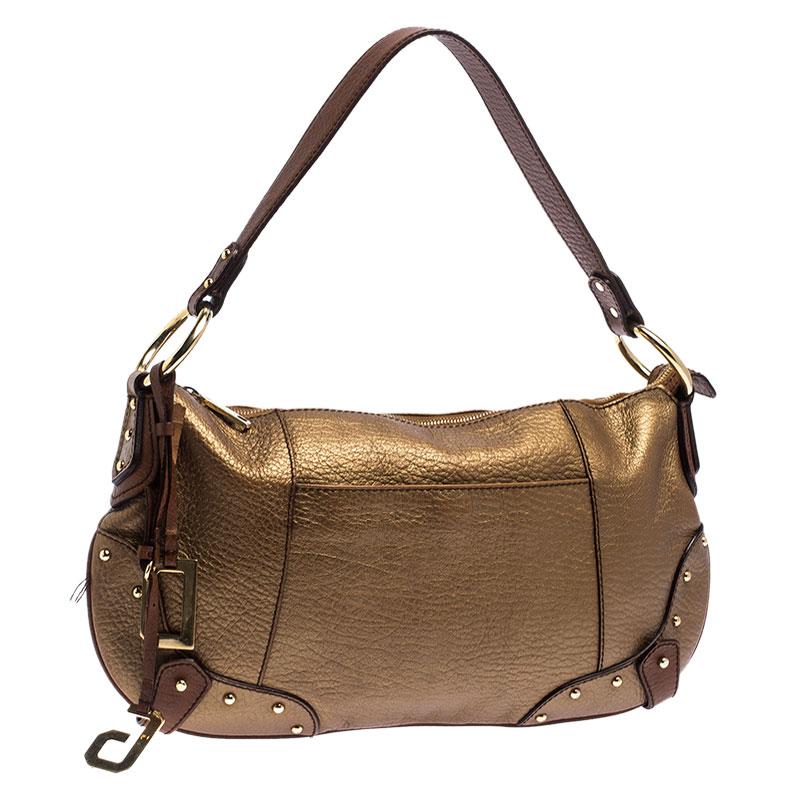 Dolce and Gabbana Gold Leather Shoulder Bag In Good Condition In Dubai, Al Qouz 2
