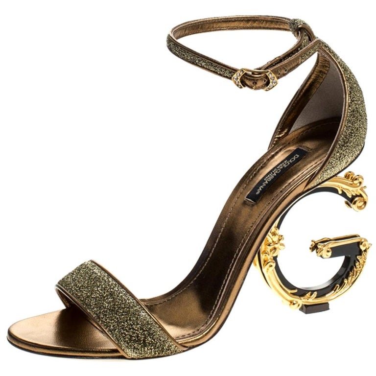 Dolce and Gabbana Gold Lurex Bette Sculpture Heel Open Toe Sandals Size ...