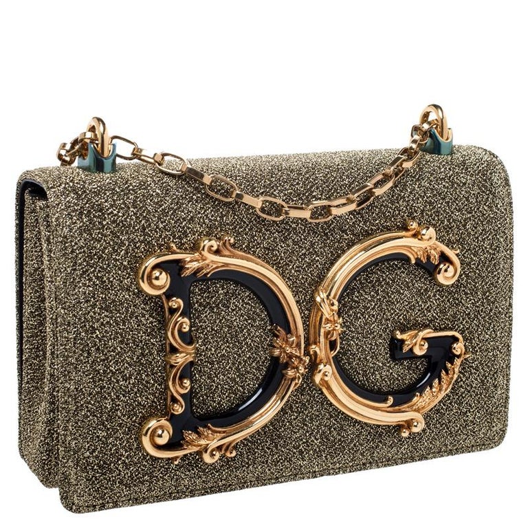 Dolce and Gabbana Gold Metallic Synthetic Fabric DG Girls Chain Evening