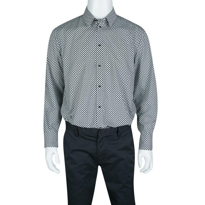 Gray Dolce and Gabbana Gold Monochrome Circle Print Long Sleeve Button Front Shirt XL