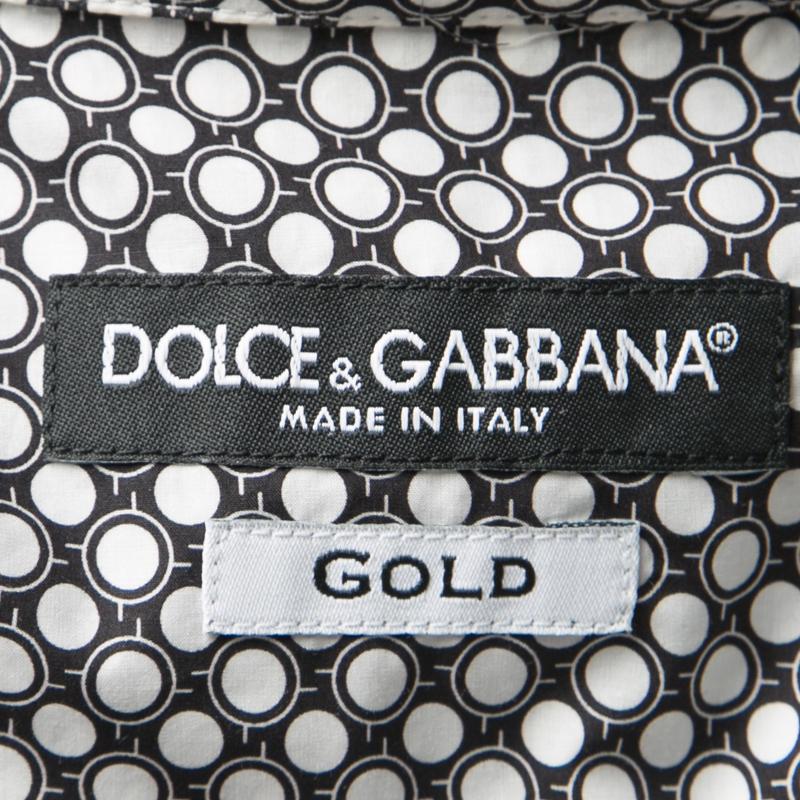 Dolce and Gabbana Gold Monochrome Circle Print Long Sleeve Button Front Shirt XL 1