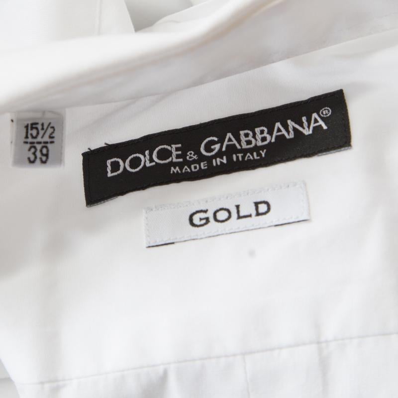 Men's Dolce and Gabbana Gold Optic White Cotton Textured Bib Detail Tuxedo Shirt M