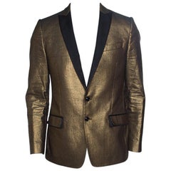 Dolce and Gabbana Gold Textured Contrast Lapel Detail Tailored Blazer L