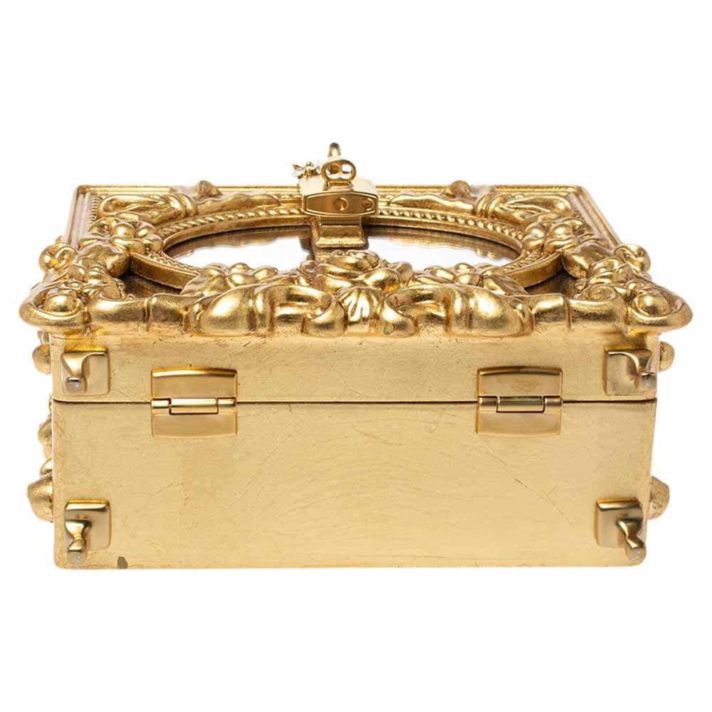 Dolce und Gabbana Gold Holz und Acryl Blatt Dolce Box Tasche 1