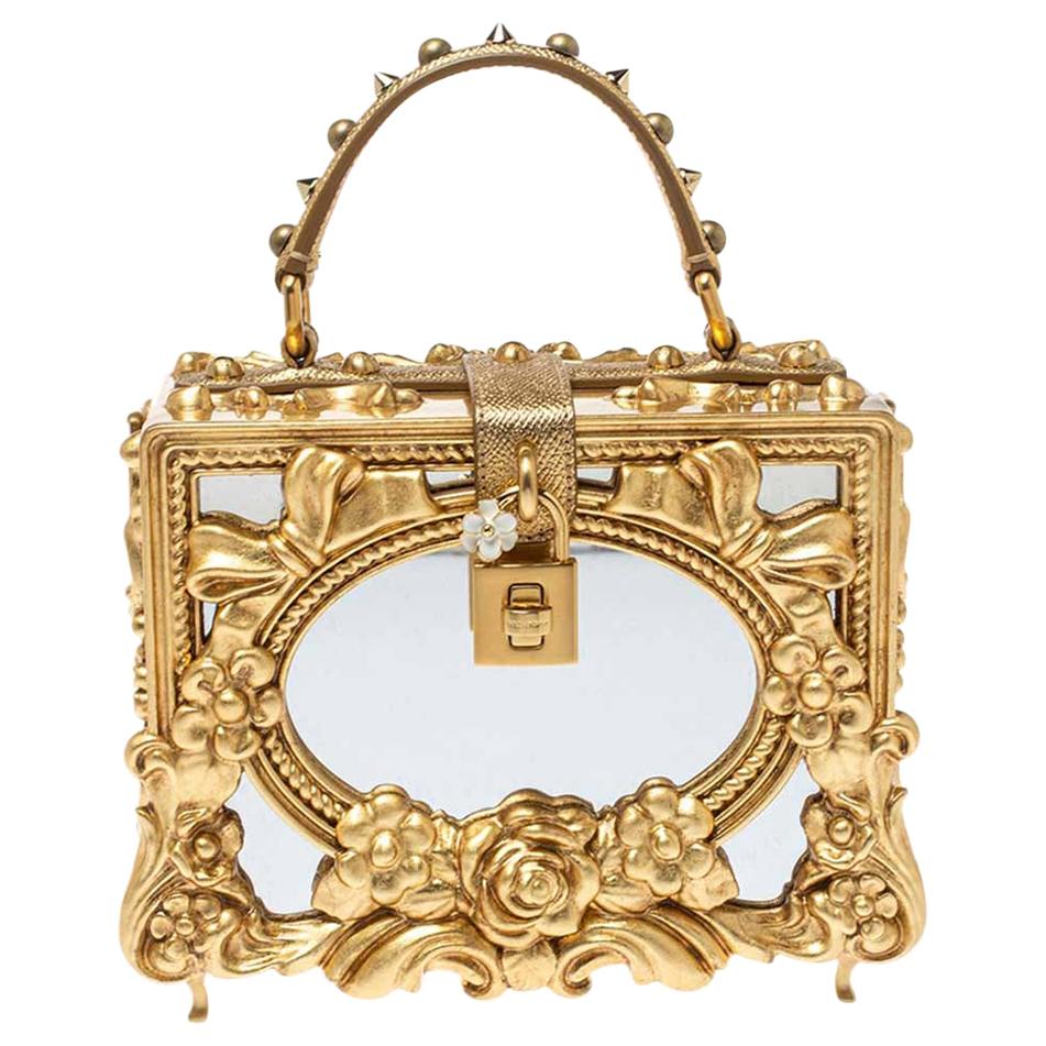 Dolce and Gabbana Gold Wood and Acrylic Leaf Dolce Box Bag