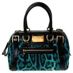 Dolce and Gabbana Green Cheetah Print Canvas and Leather Easy Way Satchel