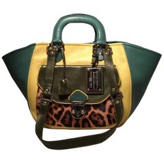 Dolce and Gabbana Green Color Block Miss Catch Large Lock Tote