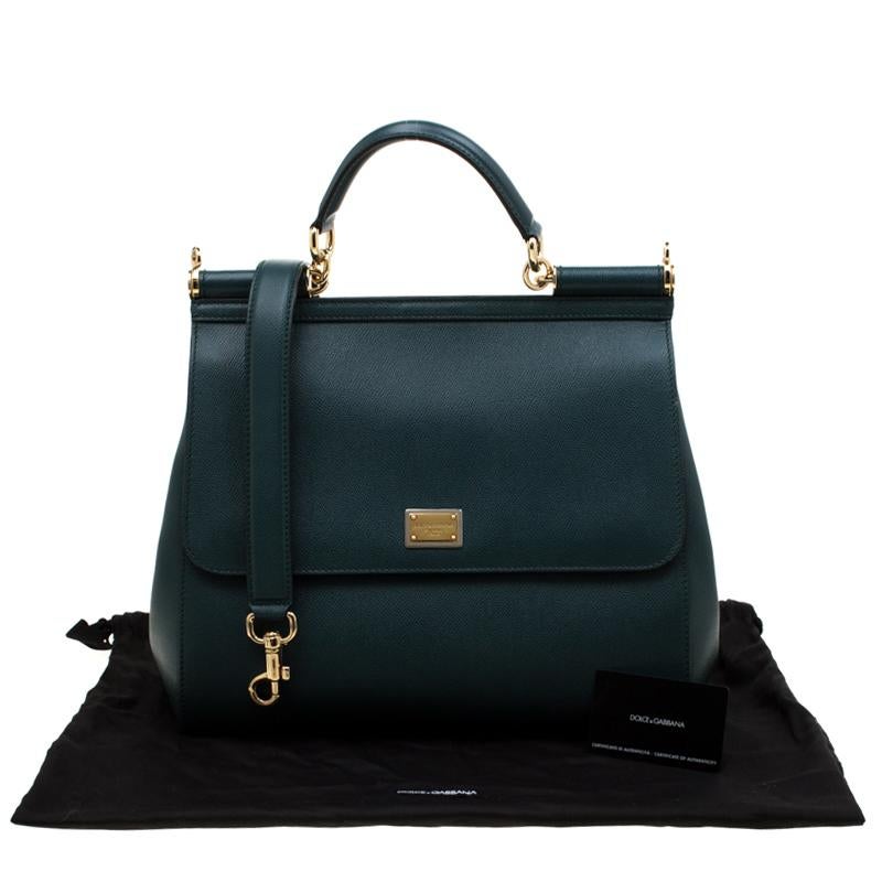 Dolce And Gabbana Green Dauphine Leather Large Miss Sicily Bag 7