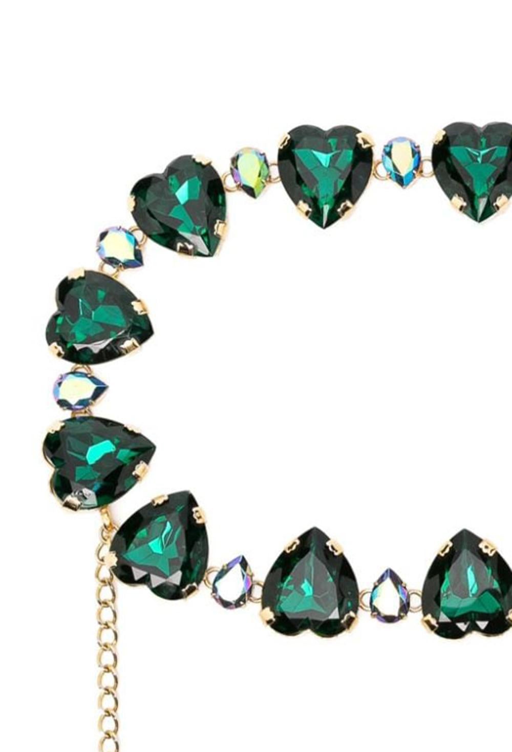 Black Dolce and Gabbana Green Heart-Charms Chain Belt