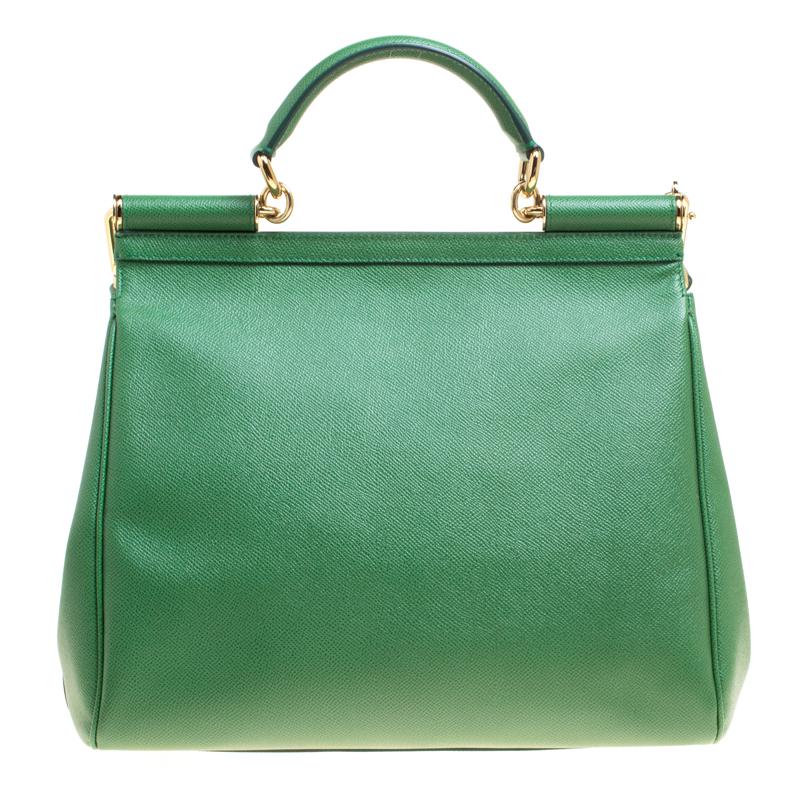 Dolce and Gabbana Green Leather Large Miss Sicily Top Handle Bag For ...