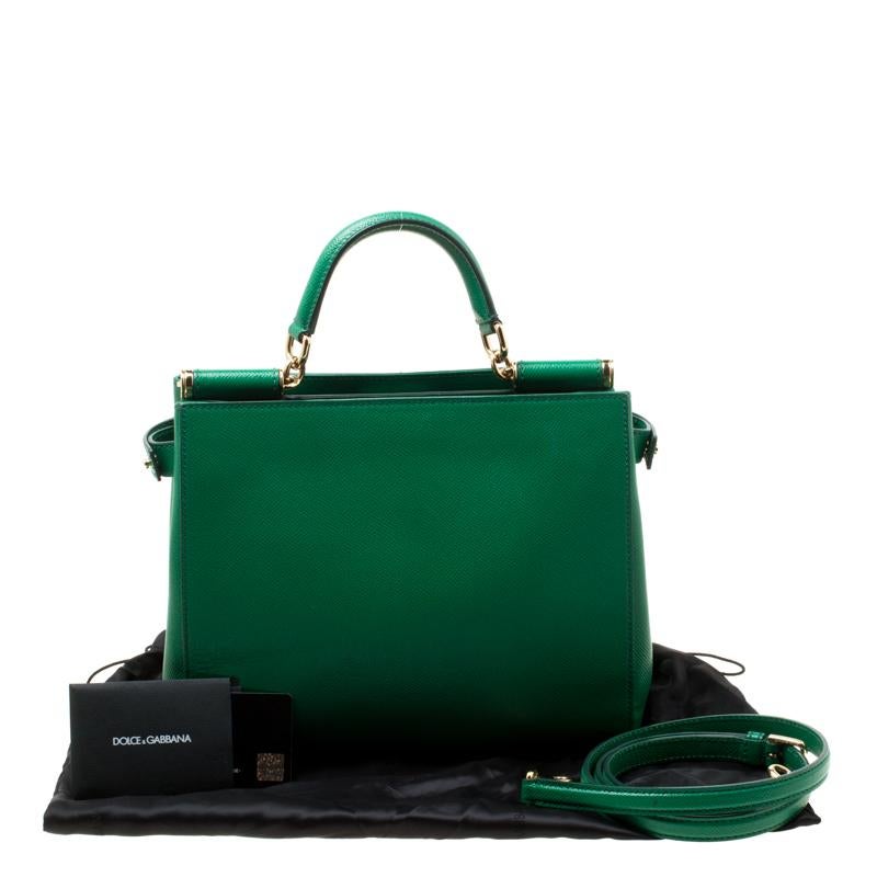 Dolce and Gabbana Green Leather Medium Miss Sicily Top Handle Bag at ...