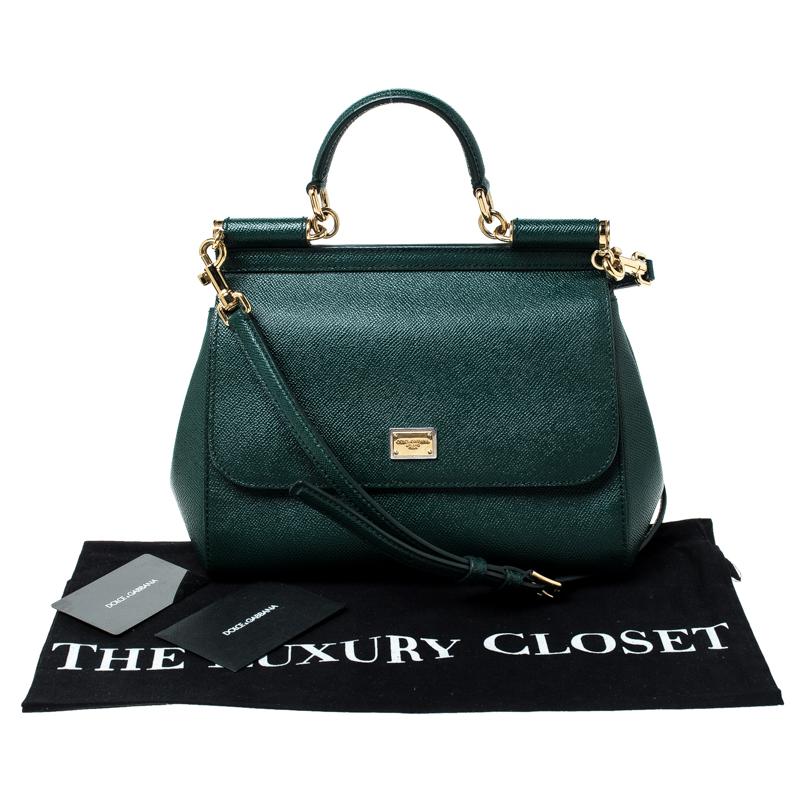 Dolce and Gabbana Green Leather Medium Miss Sicily Top Handle Bag 6