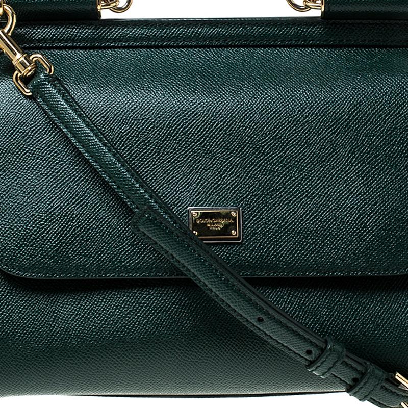 Women's Dolce and Gabbana Green Leather Medium Miss Sicily Top Handle Bag