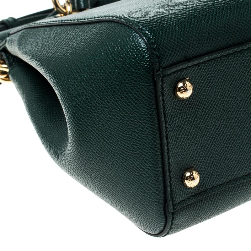Dolce and Gabbana Green Leather Medium Miss Sicily Top Handle Bag 2