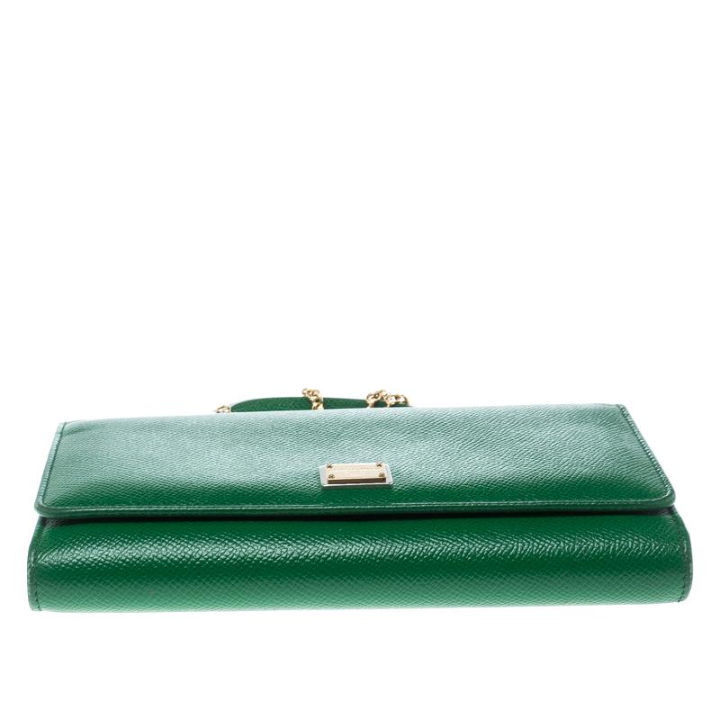 Dolce and Gabbana Green Leather Sicily Wallet on Chain 4