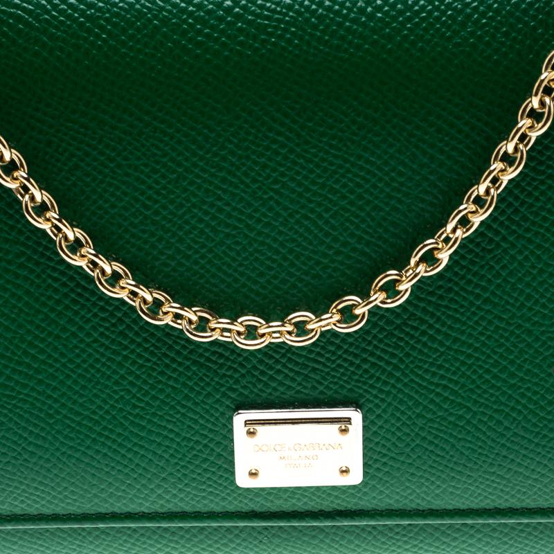 Dolce and Gabbana Green Leather Sicily Wallet on Chain 5