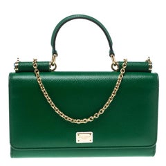 Dolce and Gabbana Green Leather Sicily Wallet on Chain