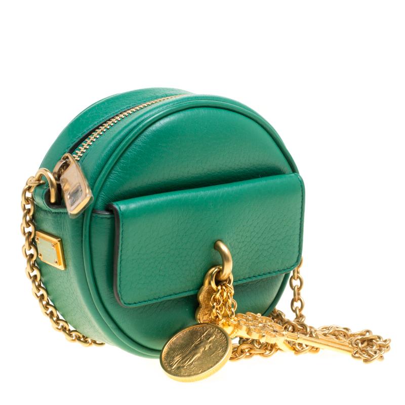 Dolce and Gabbana Green Leather Small Charm Miss Glam Crossbody Bag In New Condition In Dubai, Al Qouz 2