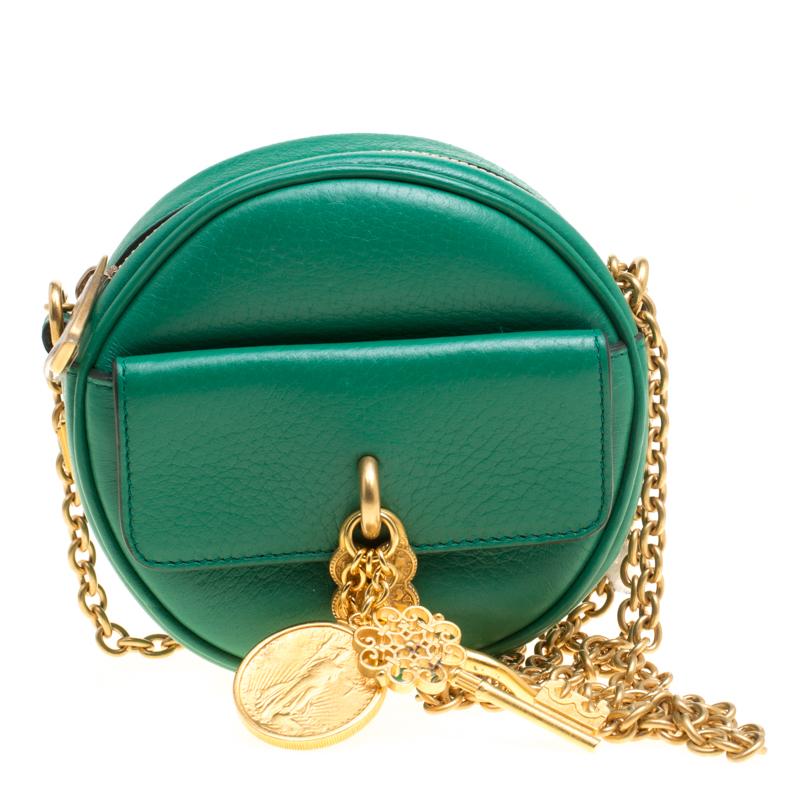 Dolce and Gabbana Green Leather Small Charm Miss Glam Crossbody Bag